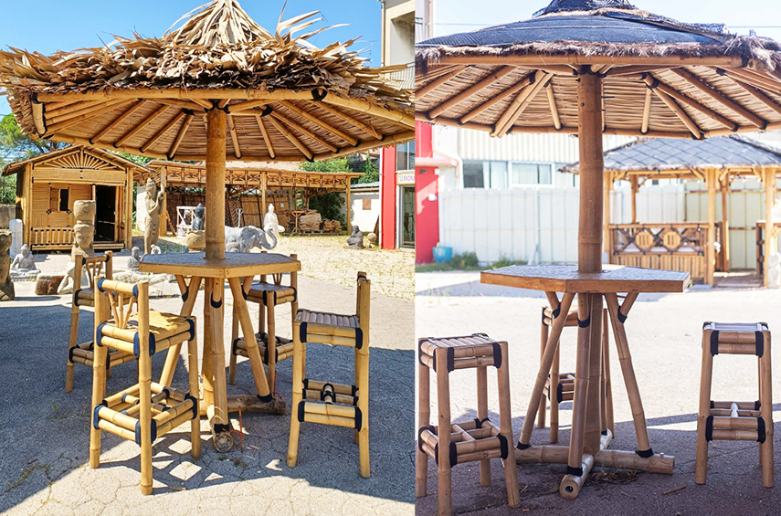 Parasol - table haute et tabourets